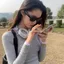 Phiên bản Hàn Quốc Kính râm màu be hình bầu dục dành cho nữ 2024y2k Hot Girl Kính râm che nắng mặt tròn chống tia cực tím