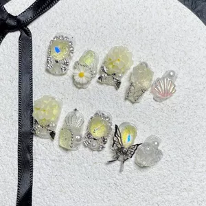 Nguyên Chất Handmade Full Kim Cương Không Va Chạm Phong Cách Ngắn Mặc Tính Khí Cao Cấp Con Gái Nhấp Nháy Công Chúa Móng Tay Trắng
