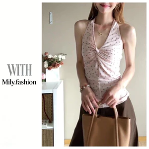 Milyfashion Hồng Hoa Kink Dây Cổ Sling Mùa Hè Slim-fit Ôm Hơn Nhìn Tất Cả Trận Đấu Không Tay Ngắn Top Y2K BUJW