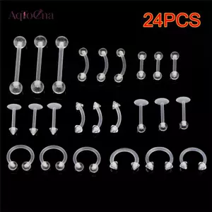 AqToCna 24 Chiếc Màu Sắc Trong Suốt Bụng Rốn Lưỡi Môi Nhẫn Thanh Studs Cơ Thể Xuyên Trang Sức AqToCna