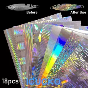 ICUCKO 18 Cái / bộ Miếng Dán Laser, Màu Sắc Phản Quang Chống Thấm Nước Mồi Câu Cá, 20x10cm DIY Ba Chiều Da Cá Dán Flasher / Lure