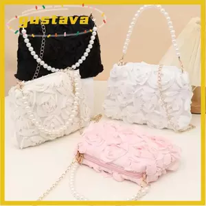 Túi đeo vai GUSTAVA, Dây đeo dây xích có thể tháo rời Túi xách đeo chéo nữ, Tay cầm ngọc trai giả thời trang Hình hoa hồng Dây kéo đóng cửa Túi vuông nhỏ Đám cưới Prom Ví dự tiệc