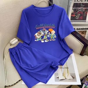 Hoạt Hình Sinh Viên Băng Lụa Bộ Đồ Ngủ Nữ Mùa Hè Thoáng Mát Cảm Giác Rời Thoải Mái Quần Short Tay Ngắn Có Thể Mặc Bên Ngoài Homewear Phù Hợp Với