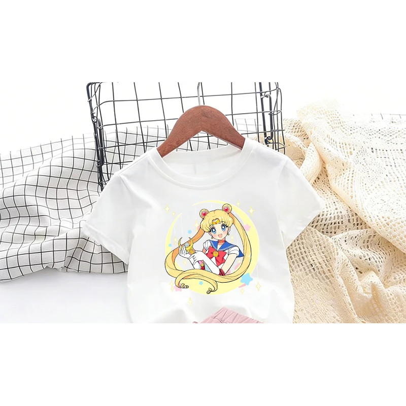 Bộ áo và váy in hình thủy thủ mặt trăng 2D Trang phục đáng yêu cho trẻ em Trang phục hàng ngày và quà tặng ngày lễ