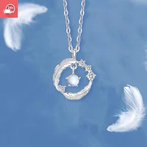Tính khí thời trang mới của Trung Quốc zircon lông vũ mặt dây chuyền hình học cá tính và đa năng Vòng cổ nữ
