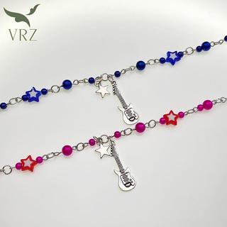 VRZ Mới Hợp Thời Trang Y2K Cặp Đôi Vòng Tay Dành Cho Nữ Cô Gái Rỗng Pentagram Đàn Guitar Mặt Dây Chuyền Đính Hạt Vòng Tay Bạn Bè Trang Sức Quà Tặng HOT