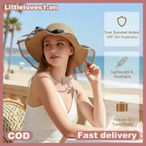 Littleloves1 Mũ Chống Nắng Chống Tia UV Nữ Mùa Hè Vành Rộng Thời Trang Thoáng Khí Che Nắng Cho Đi Biển Câu Cá Đi Bộ Đường Dài Du Lịch VN