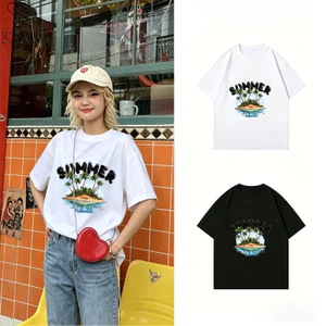 （Giao hàng 24h）Angela Áo Thun Nữ SUMMER In Đảo Dừa Form Rộng Vải Cotton Mềm Mịn