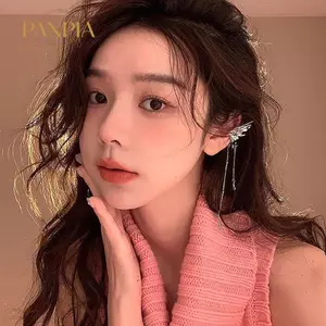 PNPIA- 1 Đôi Cánh Thiên Thần Lỏng Kim Loại Bướm sel Tai Còng Không Xuyên Bông Tai Hợp Thời Trang Punk Thiết Kế Nữ Dài Tai Kẹp Trang Sức