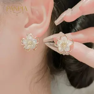 PNPIA- Bông Tai Thời Trang Trang Trang Sức Hàn Quốc Hợp Kim Pha Lê Ngọc Trai Hoa Bông Tai Nữ
