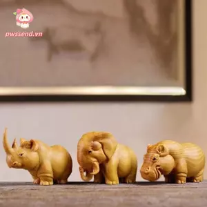 PWSSEND 1 Cái / 3 Chiếc Khắc Bằng Gỗ, Trang Trí Bảng Điều Khiển Các Bức Tượng Handmade Tay Cầm Khắc, Rhino Thiết Kế Độc Đáo Khắc Gỗ Bộ Ba Miếng Đồ Trang Trí Ô Tô Động Vật Màn Hình Bảng Điều Khiển