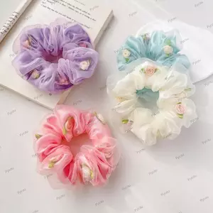Dây buộc tóc PYCOU, Dây buộc tóc đàn hồi cao hai lớp, Dây buộc tóc lưới ruột lớn phong cách Pháp dành cho nữ