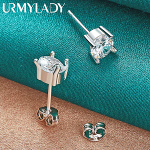 URMYLADY Bạc 925 Tròn Zircon Bông Tai Dành Cho Nữ Cưới Đính Hôn Trang Sức Thời Trang