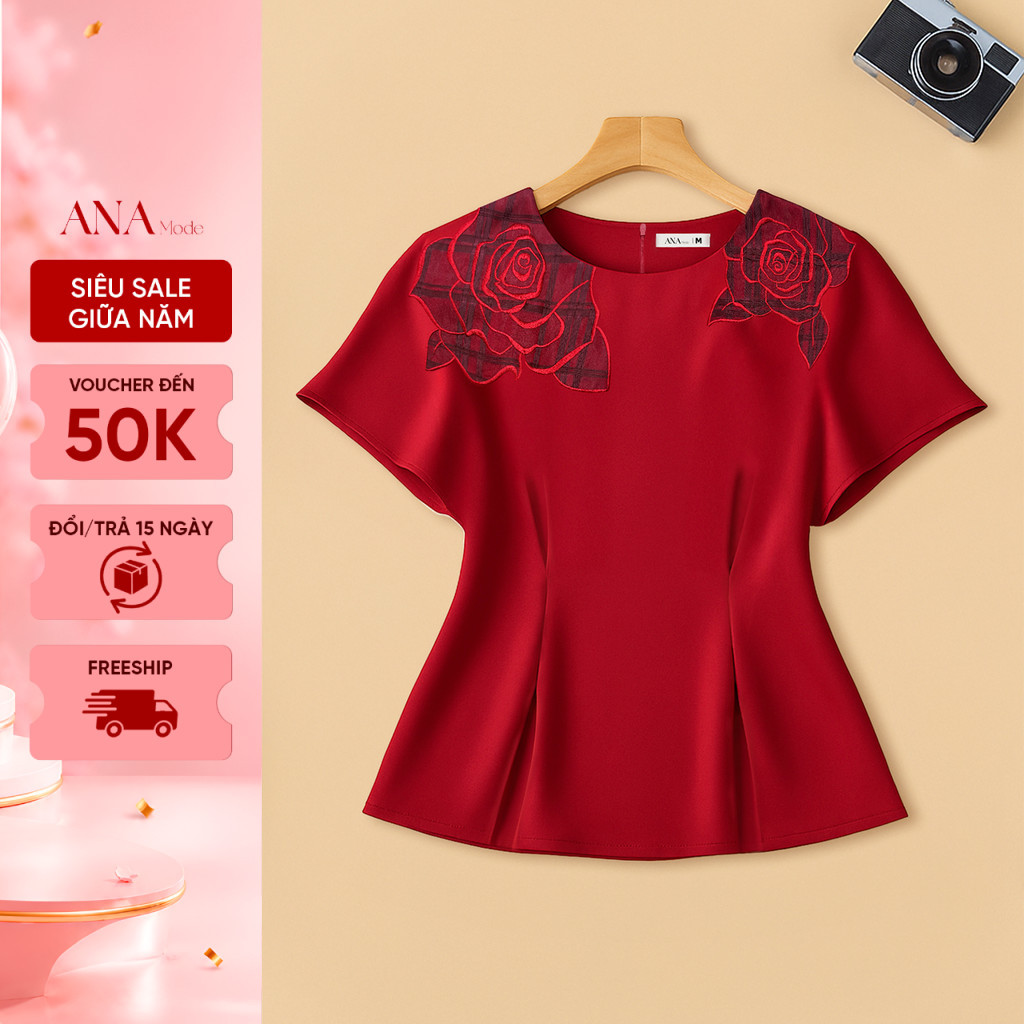 Áo Kiểu Thêu Hoa Trung Niên ANA Mode Chất Liệu Lụa Tô Châu Mềm Mịn Mát Đi Tiệc Quà Tặng Mẹ AK25CHD01