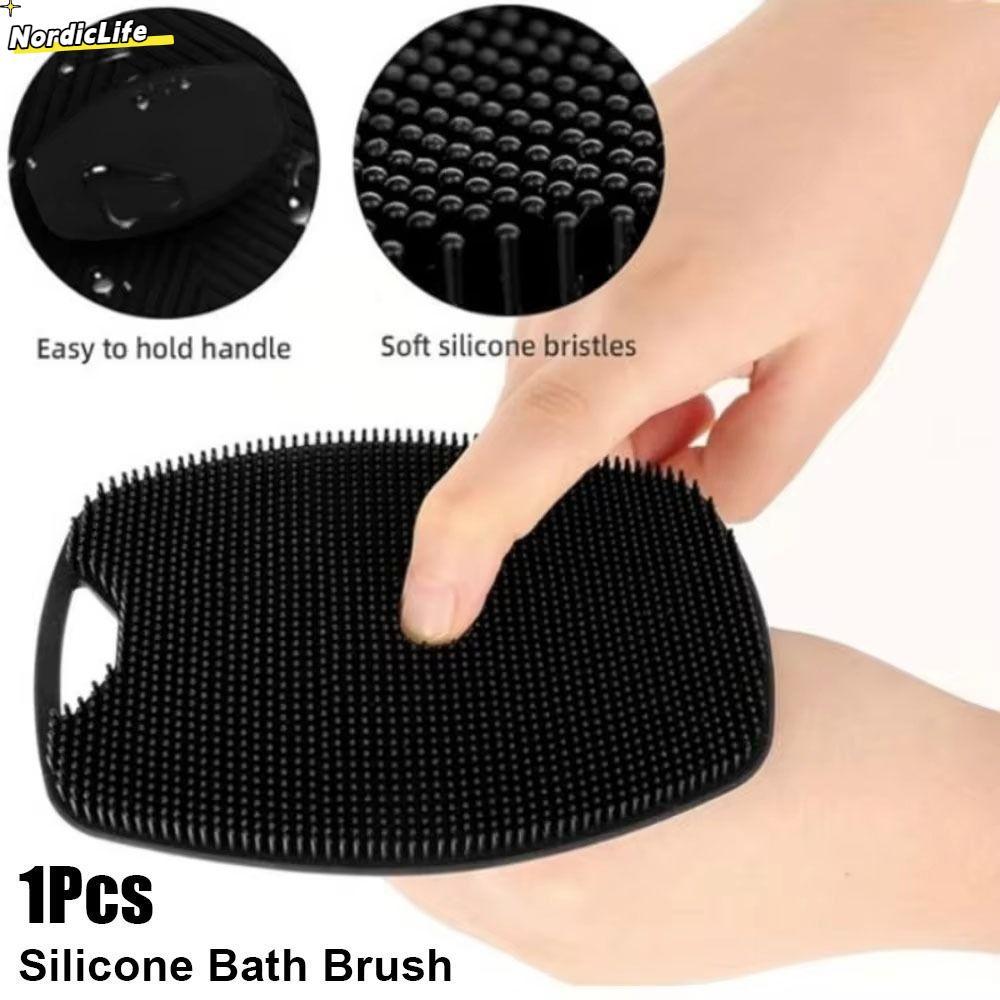 NORDICLIFE 1 Cái Bàn Chải Tẩy Tế Bào Chết Silicon, Bàn Chải Tắm Massage Nhẹ Nhàng Màu Xám Đen, Dụng Cụ Tắm Làm Sạch Toàn Thân Mềm Mại Bền Đẹp