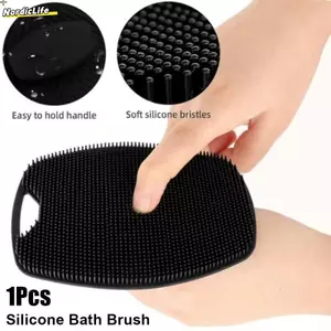 NORDICLIFE 1 Cái Bàn Chải Tẩy Tế Bào Chết Silicon, Bàn Chải Tắm Massage Nhẹ Nhàng Màu Xám Đen, Dụng Cụ Tắm Làm Sạch Toàn Thân Mềm Mại Bền Đẹp