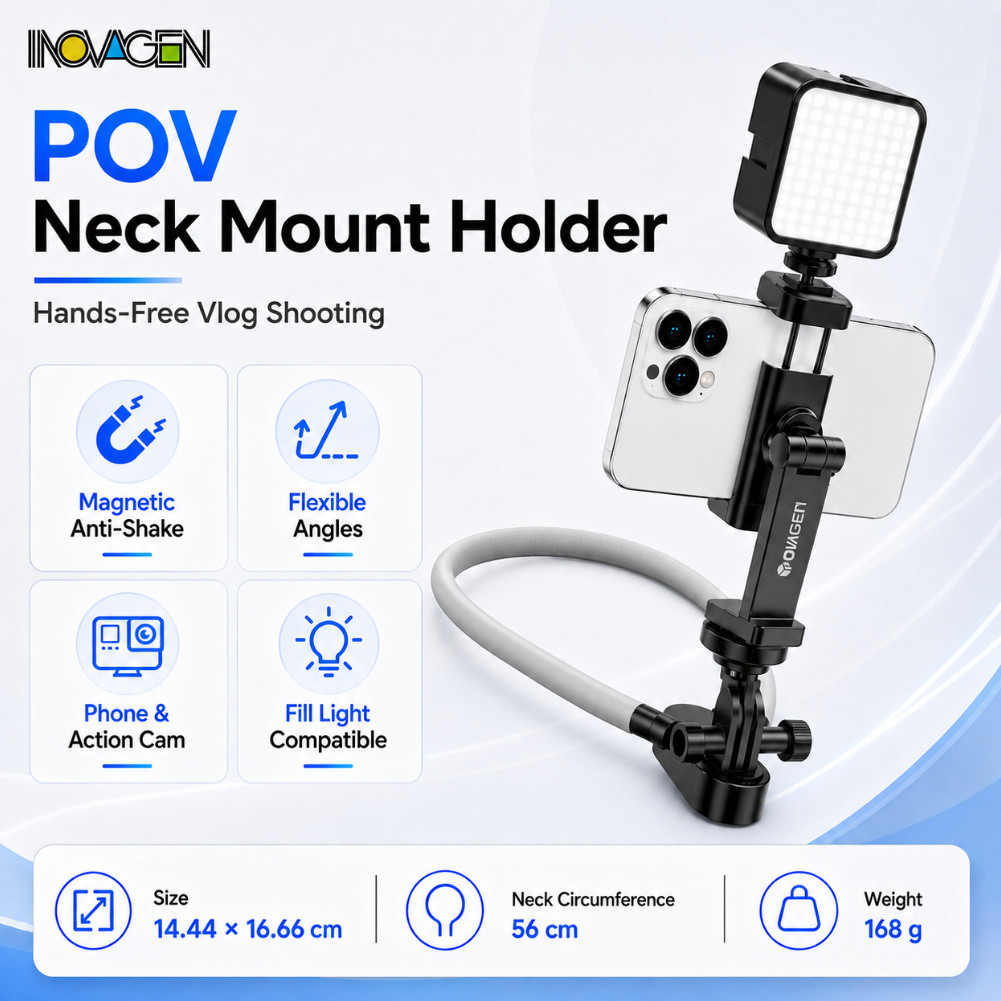 INOVAGEN POV Cổ Giá Đỡ Điện Thoại Chống Lắc Tay Vlog Gắn Đầy Ánh Sáng Cho Điện Thoại Thông Minh Hero 13 Action 5 Pro X4 Ace Pro 2 Du Lịch Ngoài Trời Thể Dục Ghi Âm Trực Tiếp