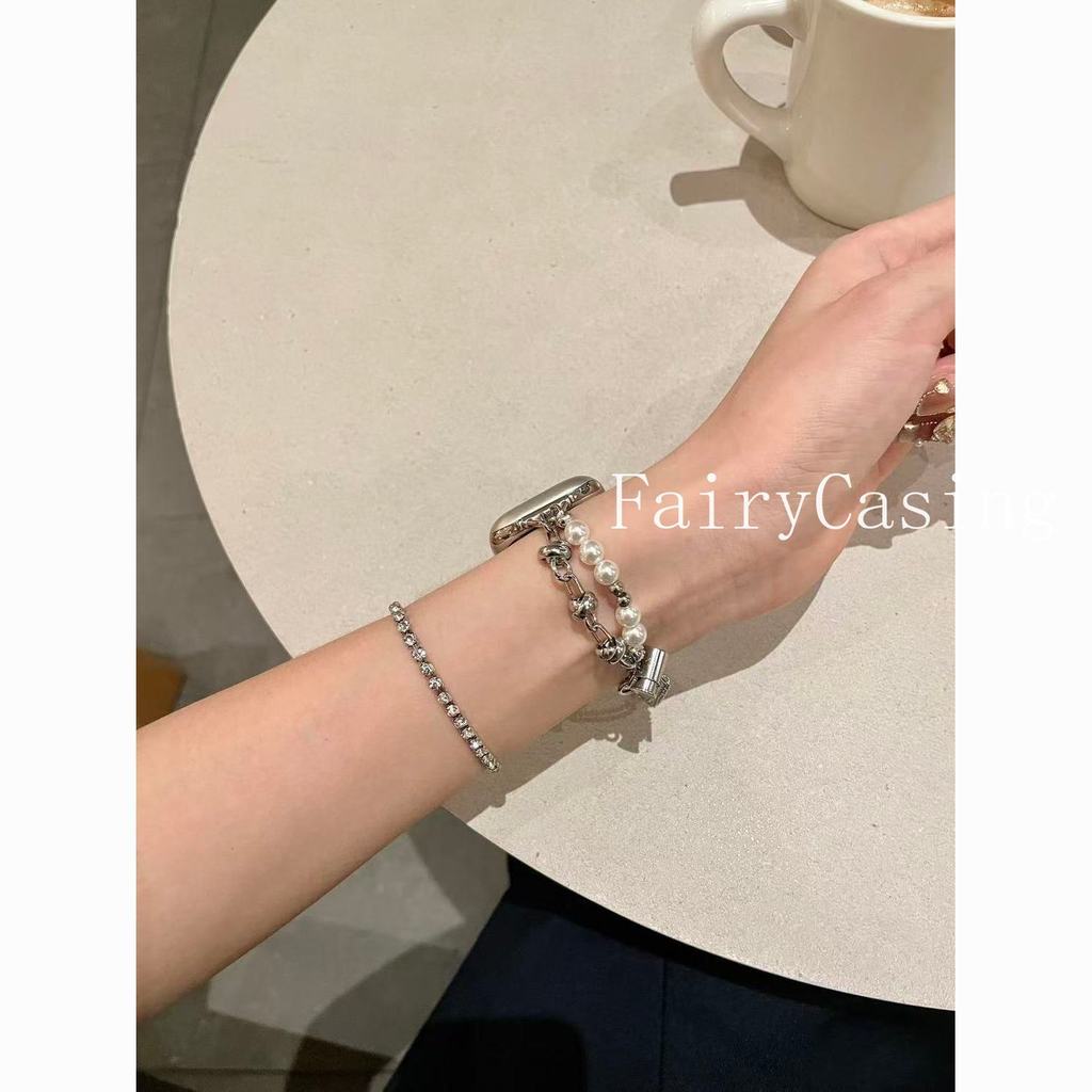 Dây đeo chuỗi hạt ngọc trai hàng đôi cho Apple Watch S11 10 42 46mm 9 8 7 6 5 4 Vòng tay iWatch 40 41 44 45 38 49mm Band