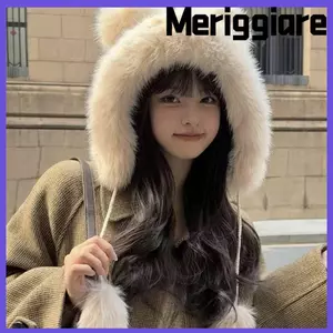 Mũ Gấu Sang Trọng MERIGGIARE, Mũ Bảo Vệ Tai Lông Tơ Dễ Thương, Len Ấm Áp Mùa Đông Mũ Xô Mềm Nữ