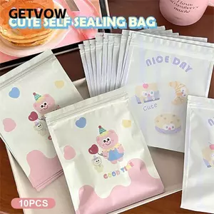 GETVOW 10 Chiếc Túi Khóa Kéo, Bánh Ngọt Bánh Quy Ăn Nhẹ Lưu Trữ Bánh Quy Hoạt Hình Dễ Thương Túi Quà Tặng, Nhựa Bền Kawaii Sáng Tạo Tự Niêm Phong Túi