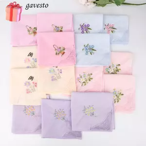 Khăn tay vuông GAVESTO, Vải thêu hoa có thể tái sử dụng bằng vải Cotton, Hoa ren mềm sang trọng Hanky dành cho nữ