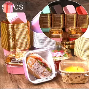 GAVESTO 50 Chiếc Muffin Cupcake, Cốc Giấy Chữ Màu Nâu Vàng, Trang Trí Bánh Sinh Nhật Vuông Khay Nướng Muffin Hộp Tiệc Sinh Nhật