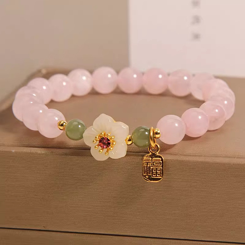 Vòng tay nữ ngọc Hetian hoa đào màu hồng tự nhiên