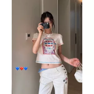 Áo thun ngắn tay phong cách trường học phong cách Hàn Quốc dáng rộng thon gọn hơn