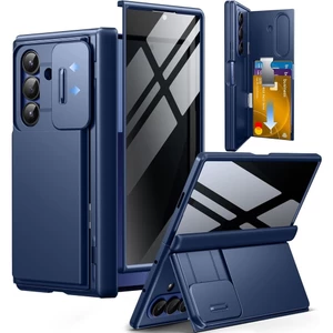 Ví TONGATE cho Ốp lưng Z Fold 7 có bảo vệ màn hình riêng tư, [Giá đỡ 4 thẻ] [Chống gián điệp] Vỏ máy ảnh có đế lớn & trượt Z7 Vỏ điện thoại chống sốc màu xanh lam