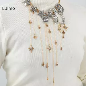 LUImo Phóng Đại Nhiều Lớp sel Mặt Dây Chuyền Nelace Với Mặt Trời Mặt Trăng Và Thiết Kế Kim Cương Đầy Đủ Cho Nữ Phong Cách Boho SBS