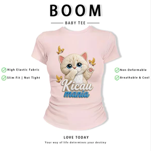 BOOM Áo Baby Tee Nữ Cotton Ôm Body-Áo Thun Ngắn Tay Y2K In Hình PhongCách Mùa Hè, Cổ Tròn Hàng Đầucách hàn quốc phong243