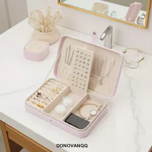 Hộp đựng đồ trang sức DONOVANQQ, Hộp trưng bày trang sức chống oxy hóa dung tích cao, Hộp đựng vòng cổ PU bằng da tinh tế thời trang