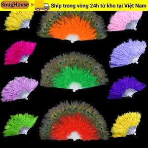 SNUGHOUSE Sườn Xám Show Live Fan, 65cm 28 Xương Lớn Lông Công Quạt, 9 Màu Lông Gấp Quạt Trang Trí Tiệc Cưới
