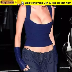 SNUGHOUSE Áo tăng cổ thấp, Dây treo xếp ly màu trơn thanh lịch thông thường, Áo Crop top cổ vuông không tay dành cho nữ