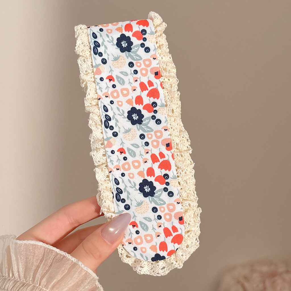 Băng đô Velcro in họa tiết kẻ sọc hoạt hình, Băng đô có thể điều chỉnh viền ren, Phụ kiện tóc chống trượt để rửa mặt, trang điểm, mặc hàng ngày cho nữ