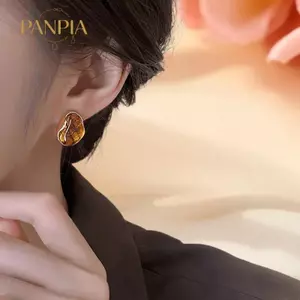 PNPIA- Vintage Nâu Nhựa Mắt Hổ Đá Bông Tai Cho Nữ Thời Trang Bông Tai Cá Tính Maillard Màu Trang Sức Quà Tặng