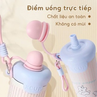 Bình giữ nhiệt Inox 316 600ml có ống hút dễ thương dành cho học sinh sinh viên, giữ nóng và lạnh