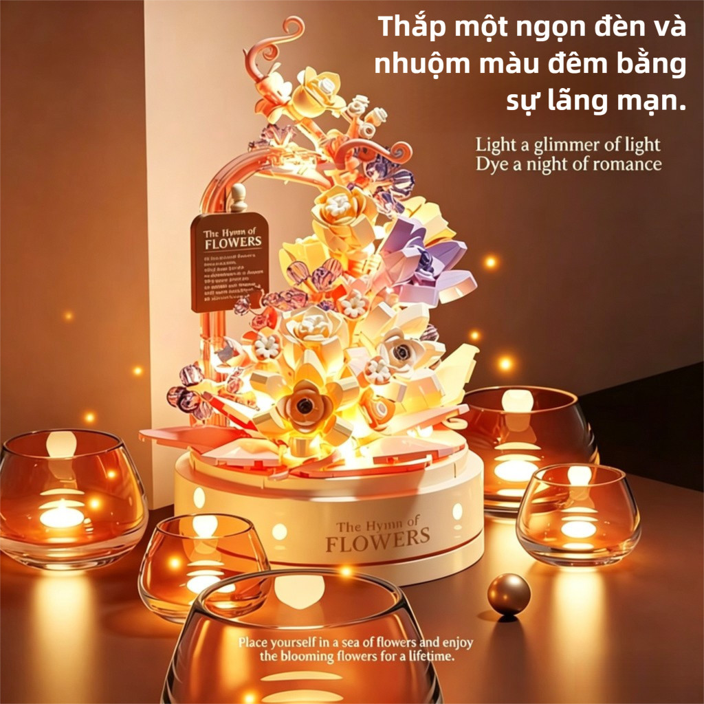 Khối Xây Dựng Hoa Xoay Hộp Nhạc Tự Làm Giáo Dục Trẻ Em Lắp Ráp Đồ Chơi Handmade Bé Trai Bé Gái Quà Tặng Trang Trí