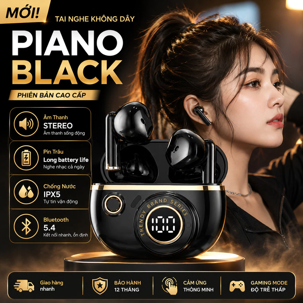 Tai nghe màu đen Piano