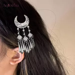 AqToCna Dân Tộc Chuông Âm Thanh Mặt Trăng Bướm Họa Tiết Kẹp Tóc Cho Nữ Thời Trang Trang Trang Sức Tóc Tối Giản Phụ Kiện AqToCna