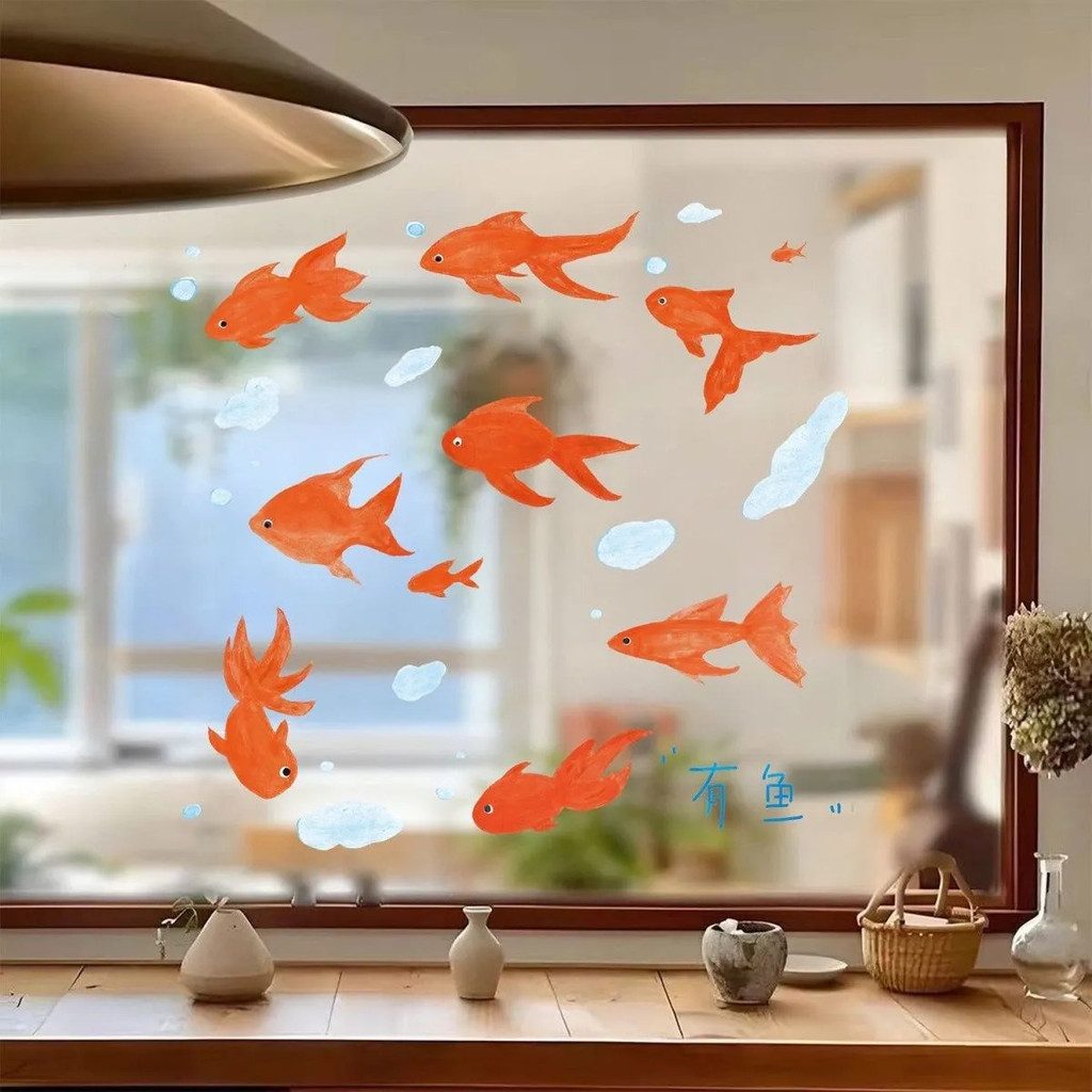 Chống Va Chạm Phong Cách Miếng Dán Cá Trang Trí Nhanh Phòng Khách Đơn Giản Cửa Hàng Nhà Hàng Tham Quan Cá Nhỏ Cửa Sổ Kính Tĩnh