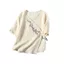 Vải Lanh Cotton Mỏng Top Nữ Phong Cách Dân Tộc Retro Ô Liu Nút Gỗ Hình Chữ Thập Thêu Rời Nửa Tay Áo Sơ Mi 5.26