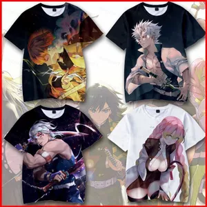 YB1 Anime Demon Slayer Áo Thun Nữ Tay Ngắn Unisex Áo Kimetsu no Yaiba Thường Ngày Rời Graphic Tee Áo Sơ Mi 3D In BY1