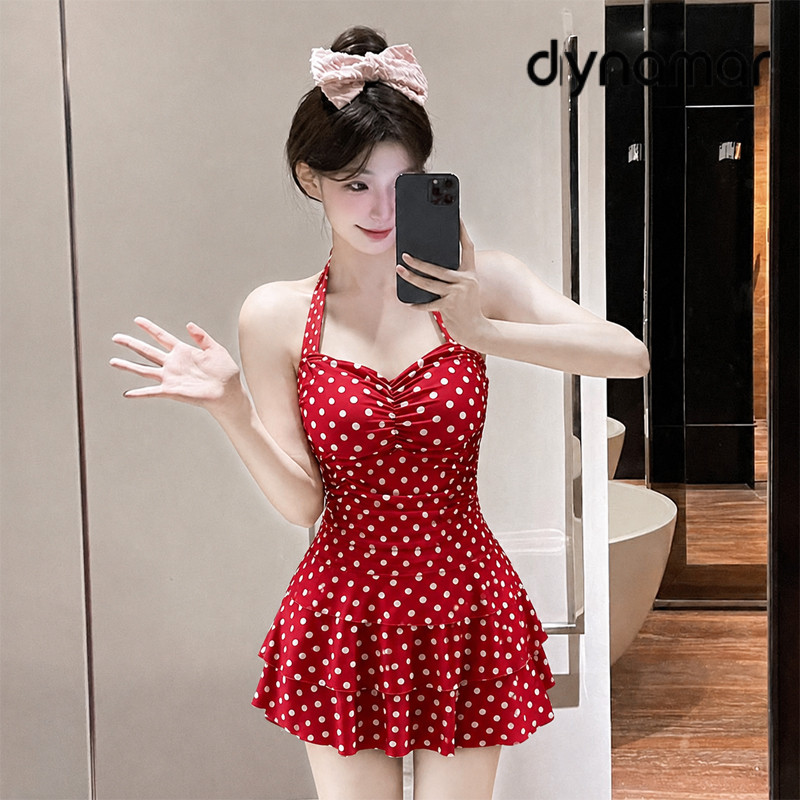【dynamar】Đồ bơi dây quai chấm bi dành cho nữ mùa hè phong cách hàn quốc hở lưng Áo tắm một mảnh