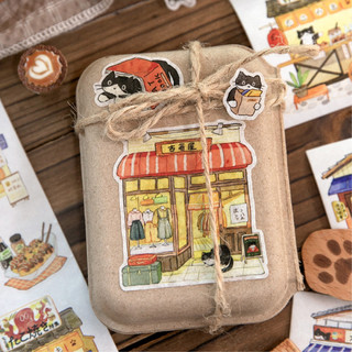 ENWEI 60mm * 2m 1 Cuộn [Dòng cửa hàng mèo] Izakaya BBQ Store Washi Băng cuộn để ghi nhật ký Album ảnh Nhãn dán vòng nền trang trí