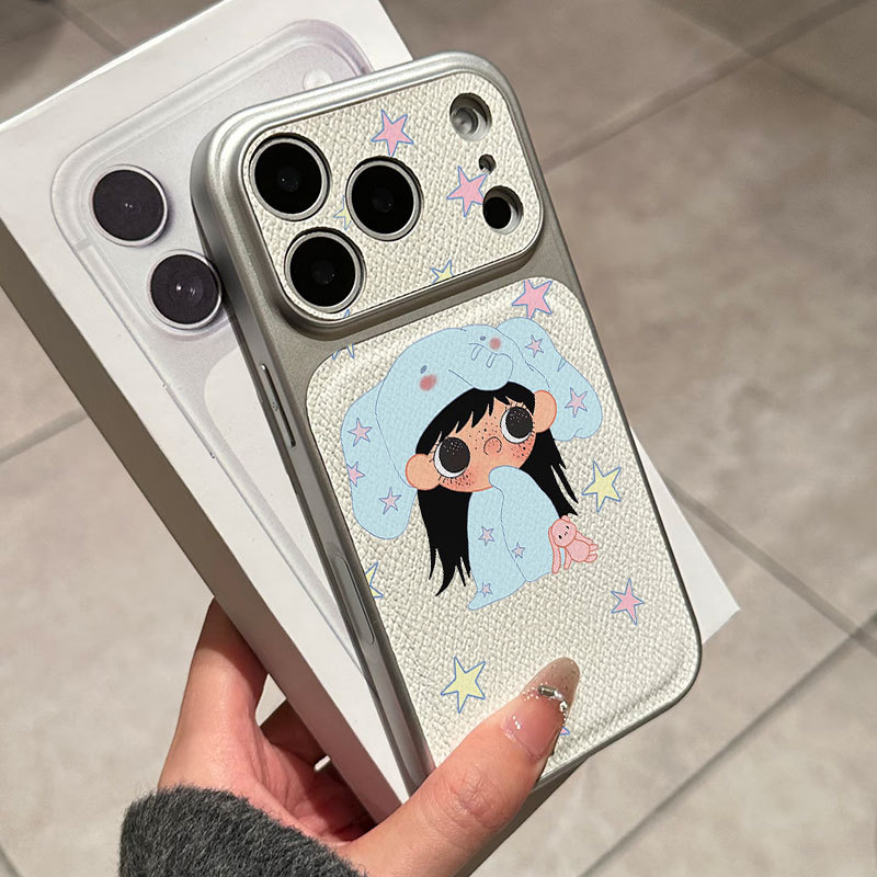 Ốp lưng iPhone, họa tiết da mạ, họa tiết cô gái ngôi sao, phù hợp cho iPhone 17 16 15 14 13 12 11 Pro Max Plus Max