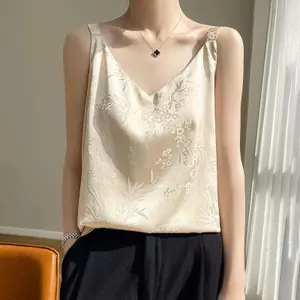 Áo hai dây nữ jacquard phong cách Trung Hoa mới, chất satin acetate, mặc ngoài hoặc lót trong, dáng ngắn, phong cách nhẹ奢