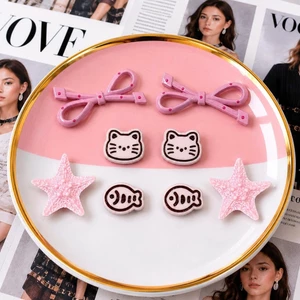 Set Charm Mèo Hồng Kawaii Nơ Pastel Sao Biển Xương Cá Đại Dương Ngọt Ngào Gắn Dép Siêu Cute ✨