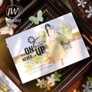 JIANWU 55mm * 5m Vintage Nhiều Màu Sắc Bướm Phong Cảnh Chất Liệu Cắt Kéo Thêu Sò PET Băng Sáng Tạo DIY Tạp Chí Văn Phòng Phẩm