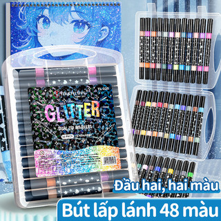 Bút dạ màu acrylic marker 2 đầu 48/96 màu không lem cho họa sĩ vẽ đa dạng chất liệu học tập tiện ích